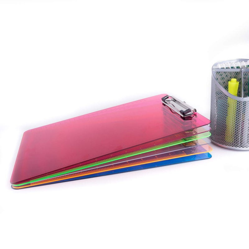 Super Z Outlet Slim Plastic Transparent Thin Lightweight Colorful Fun Clipboard with Ruler Measurements, Hanging Hook for Portable Classroom Children Teacher College Size (9" x 12.5") (6 Pack) - Image 3